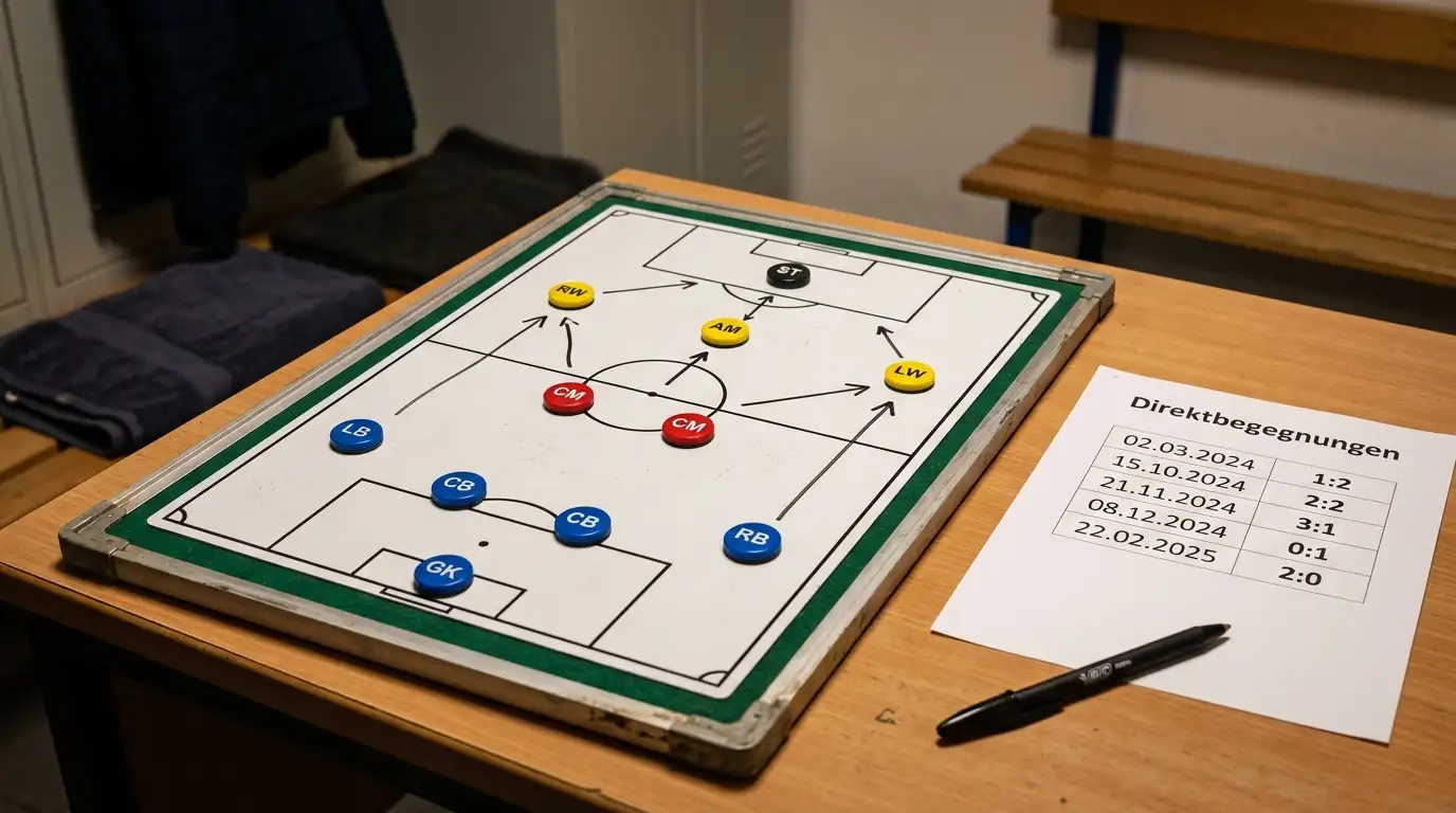 Taktiktafel mit Aufstellung und Direktbegegnungs-Bilanz zweier Süper-Lig-Klubs