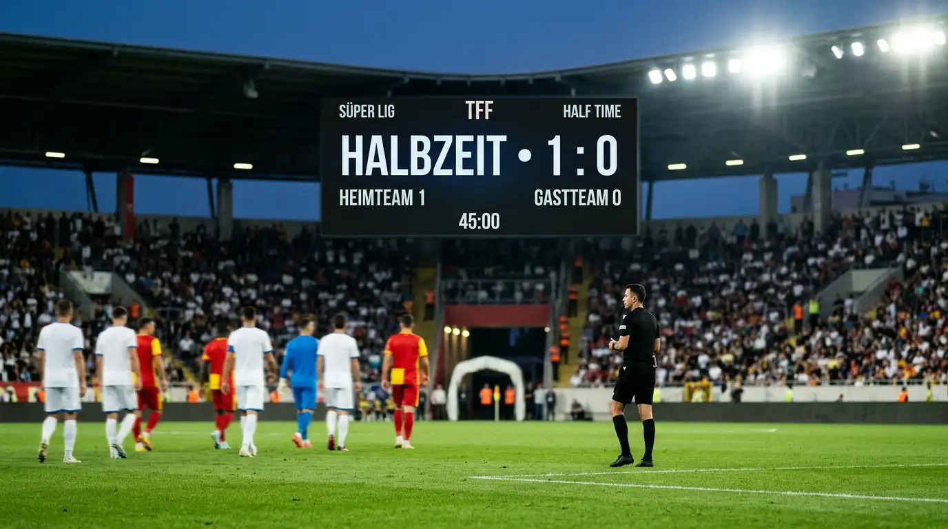 Anzeigetafel in der Halbzeitpause eines Süper-Lig-Spiels mit Zwischenstand