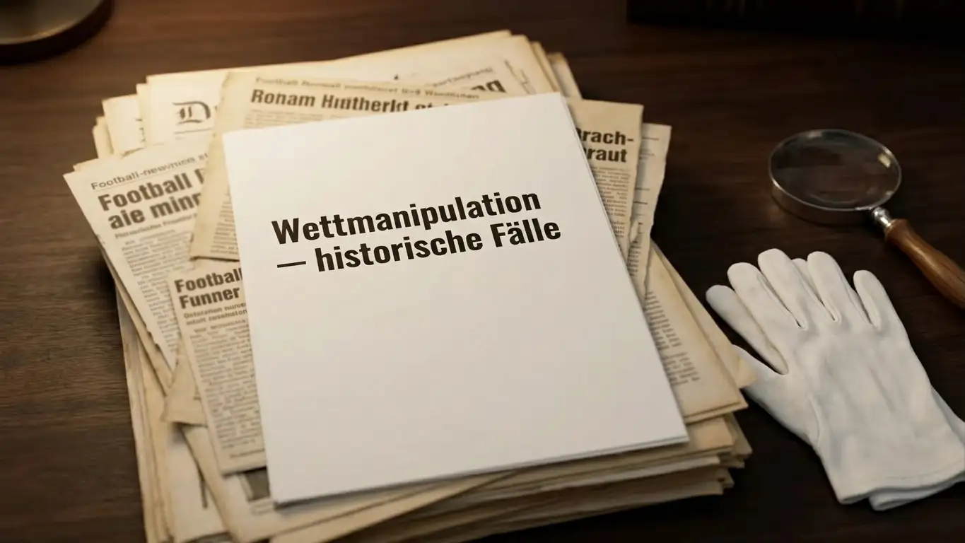 Archivstapel mit historischen Zeitungsausschnitten zu früheren Wettmanipulationsskandalen
