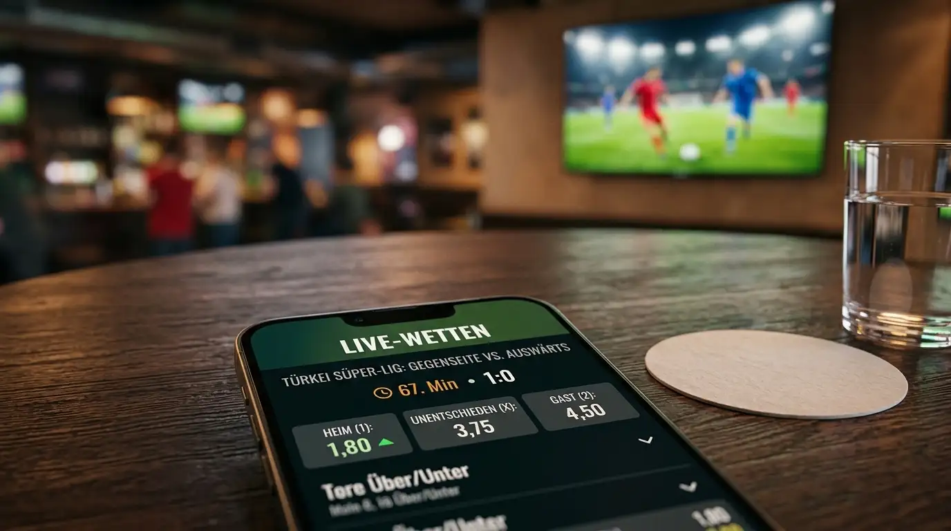 Live-Quoten-Anzeige auf einem Bildschirm während eines laufenden Süper-Lig-Spiels