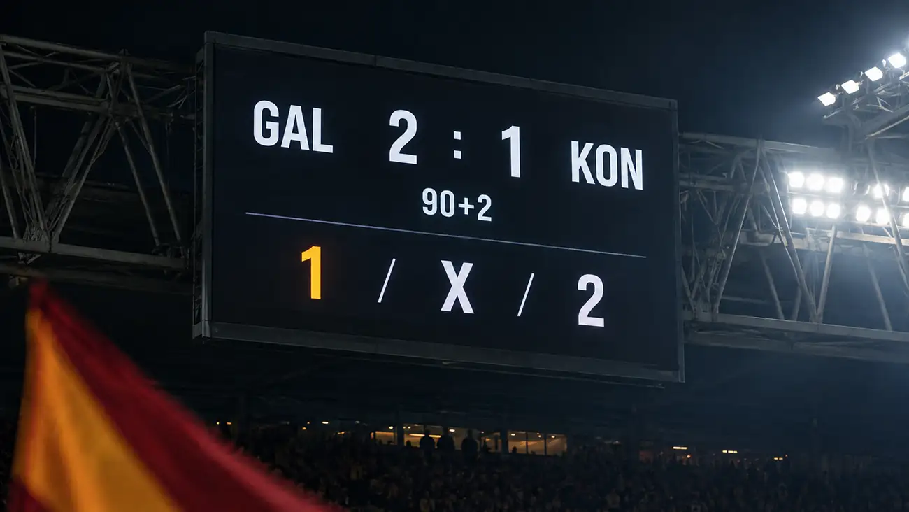 Anzeigetafel im Stadion mit 1X2-Endstand eines Süper-Lig-Spiels