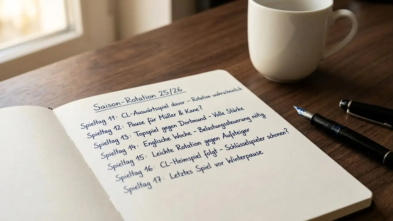 Notizblock mit handschriftlich notierten Spieltagen und Rotationsplänen für die Süper-Lig-Saison