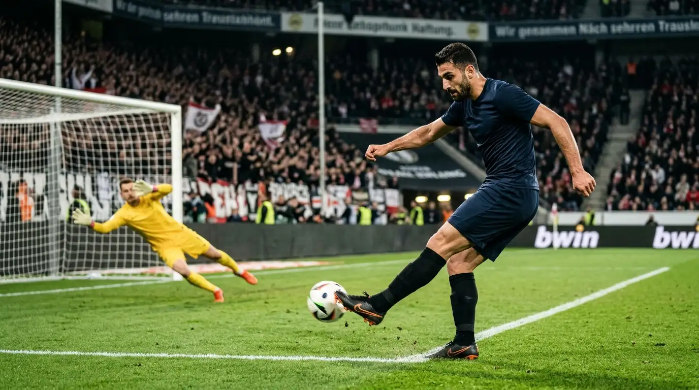 Stürmer in der Süper Lig im Moment des Torabschlusses vor dem gegnerischen Tor